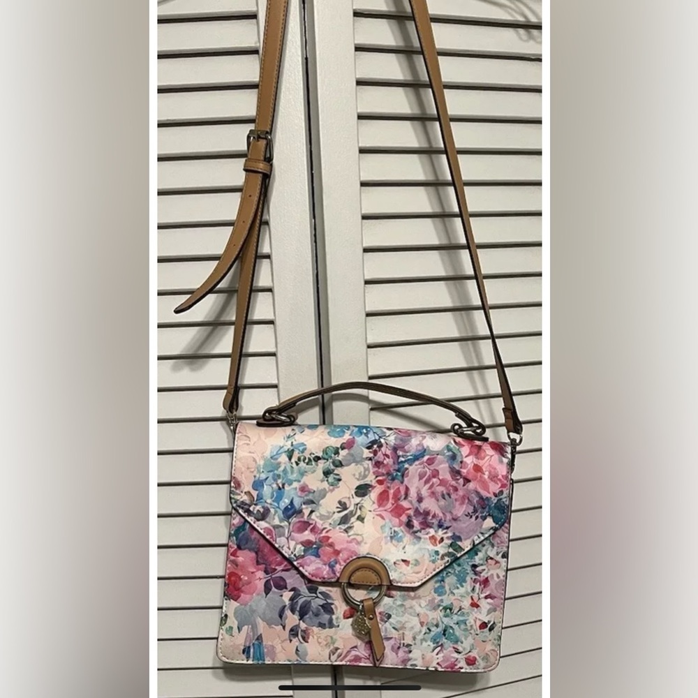 Nanette Lepore Crossbody Bag, Brown & Multicolored Flower Designs, Good Shape